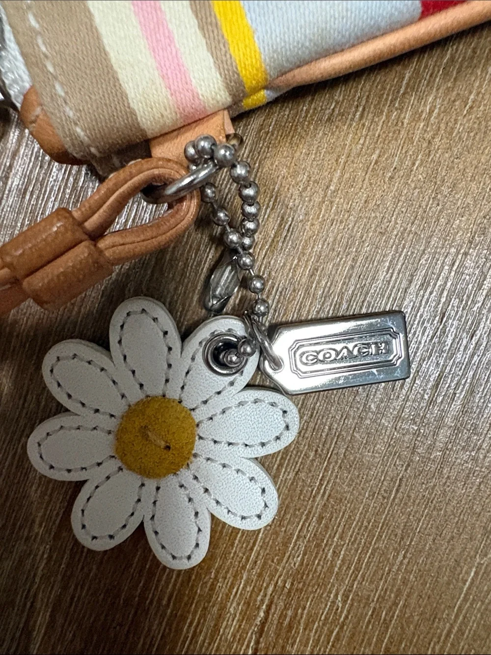 Coach Pink & Multicolor Stripe Wristlet with Daisy Charm